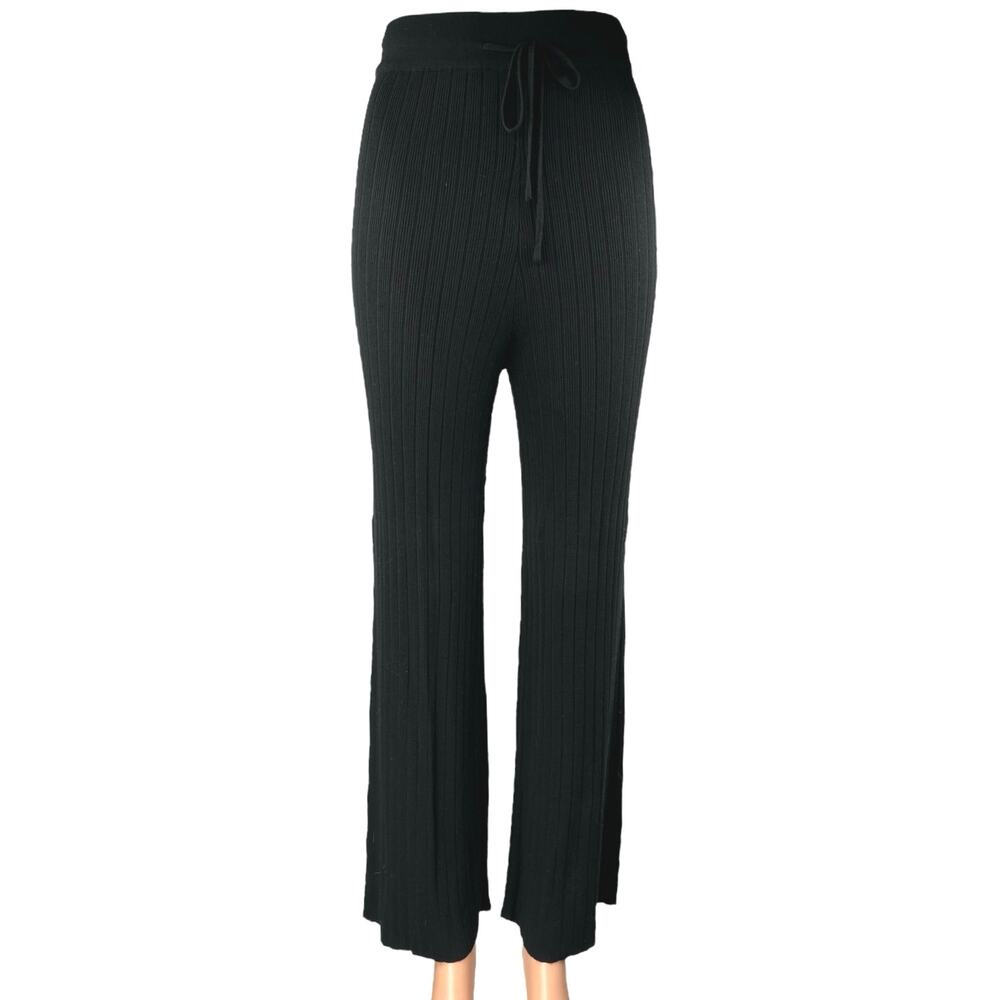 Princess Polly Black Ribbed Knit High Waisted Straight Trouser Pants Size S/M